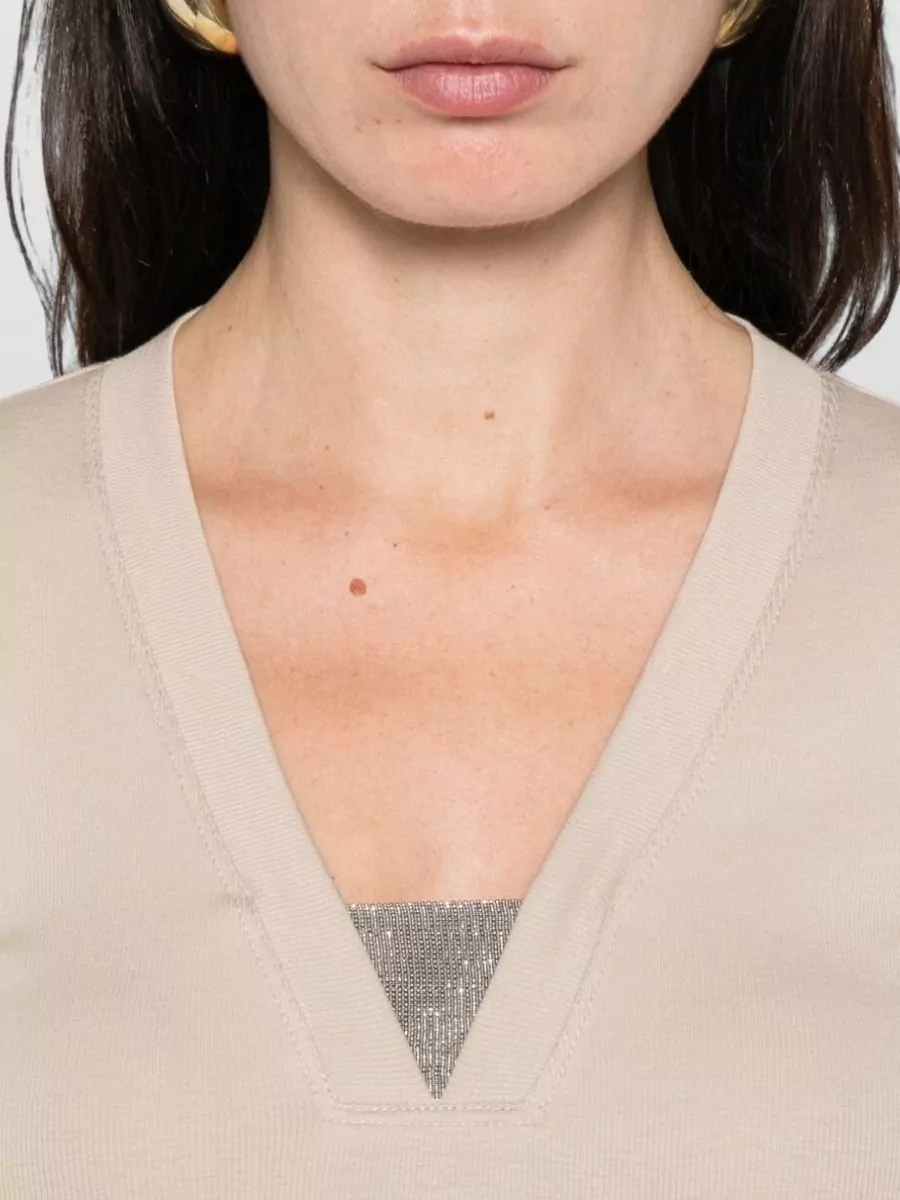 Brunello Cucinelli Fitted V-Neck Sweater Short Sleeves