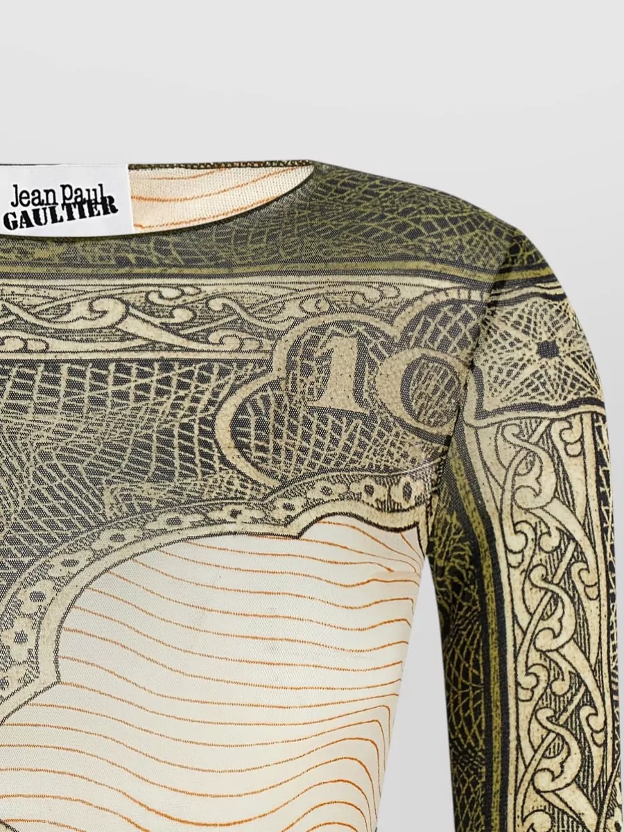 Jean Paul Gaultier Reedition Cartouche Graphic Sheer Cropped Top