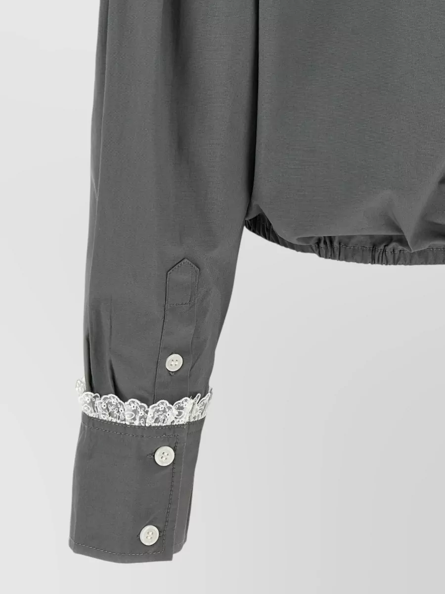 Ganni Cropped Lace-Trim Shirt