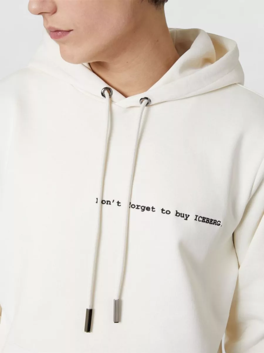 Iceberg Logo Hoodie Sweatshirt Featuring Front Pocket