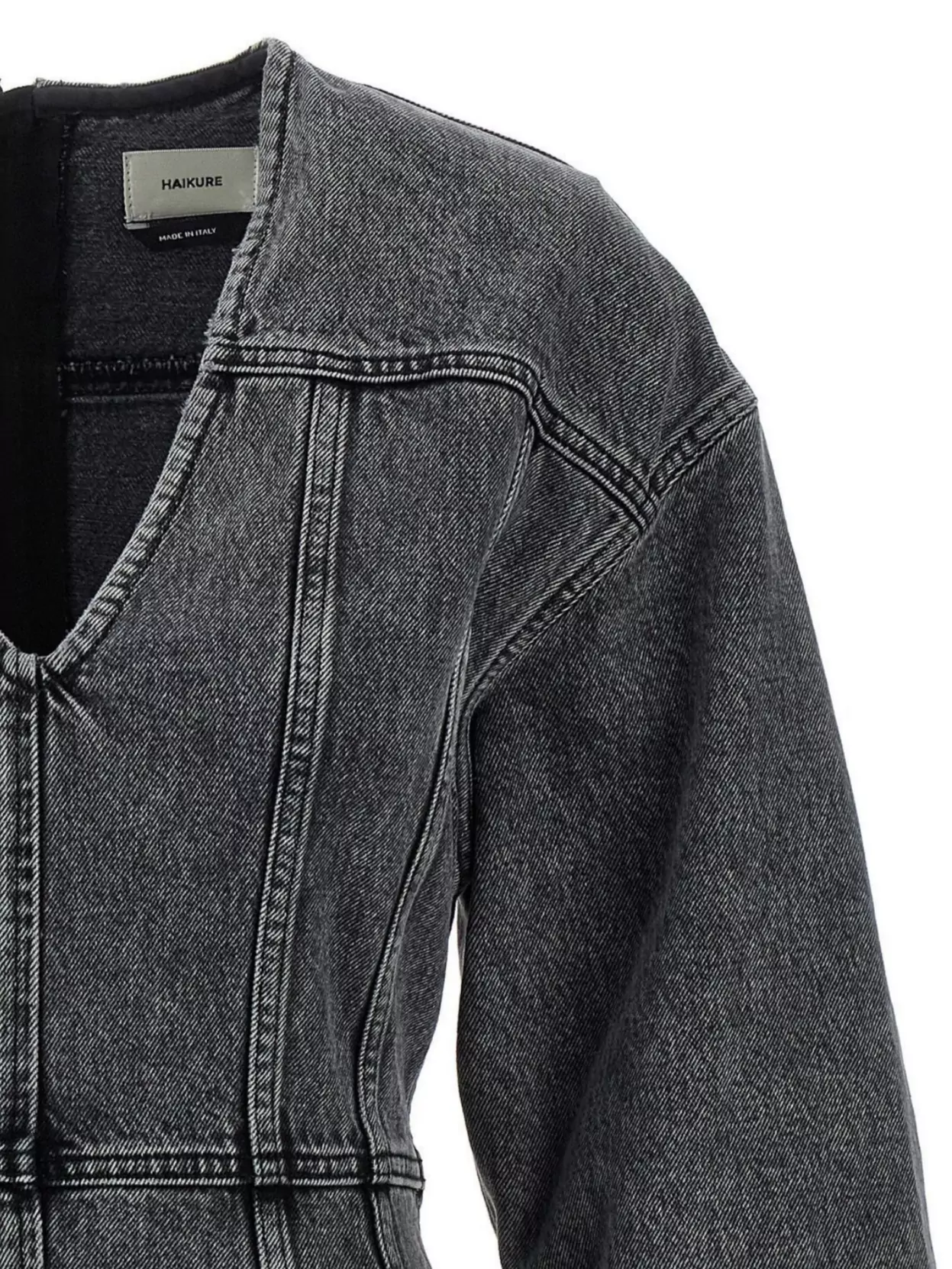 Haikure V-neckline Long Sleeves Denim Texture Visible Seams In Blue