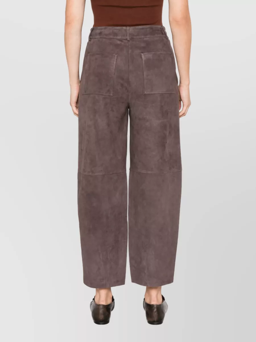 Via Masini 80 Suede Leather Paneled Wide-Leg Trousers