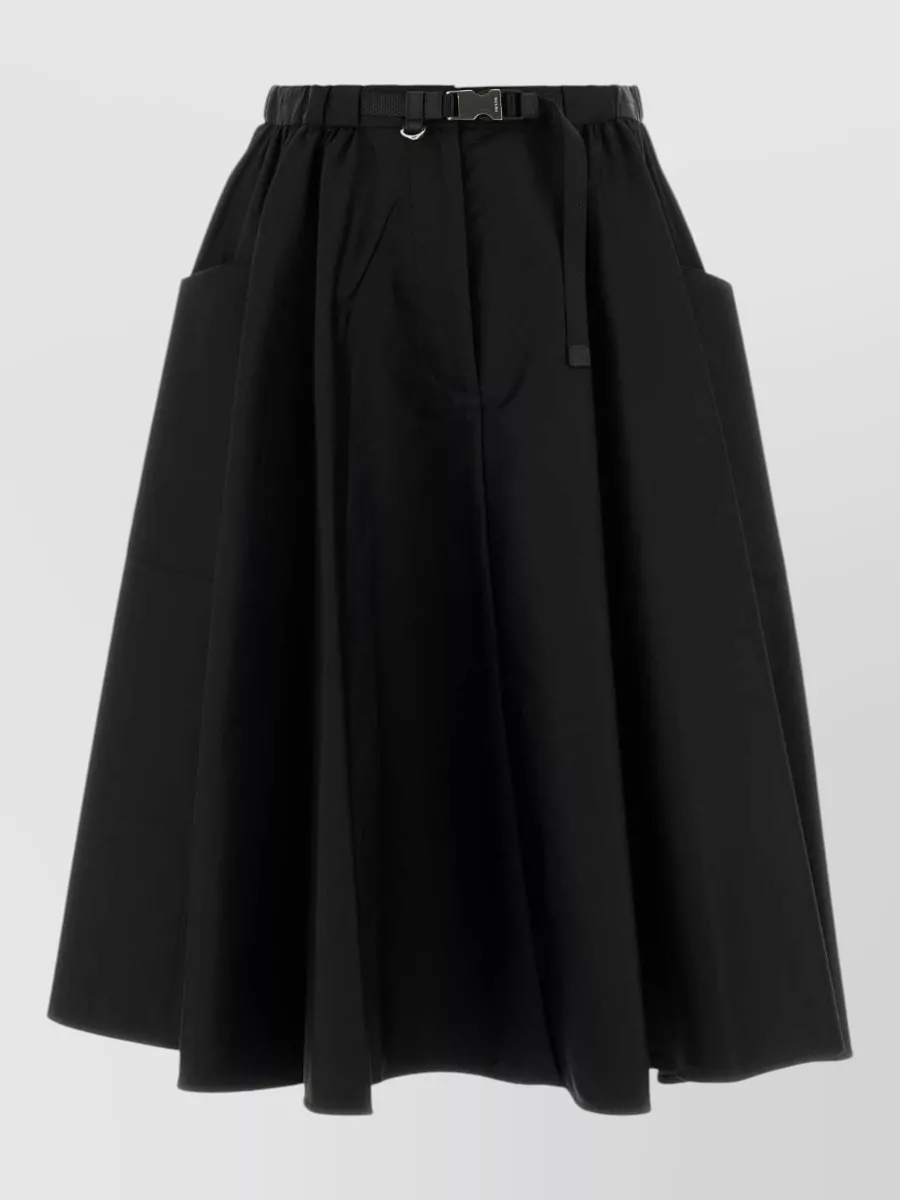 Prada Re Nylon Skirt Belt Loops Flared Pockets In Black