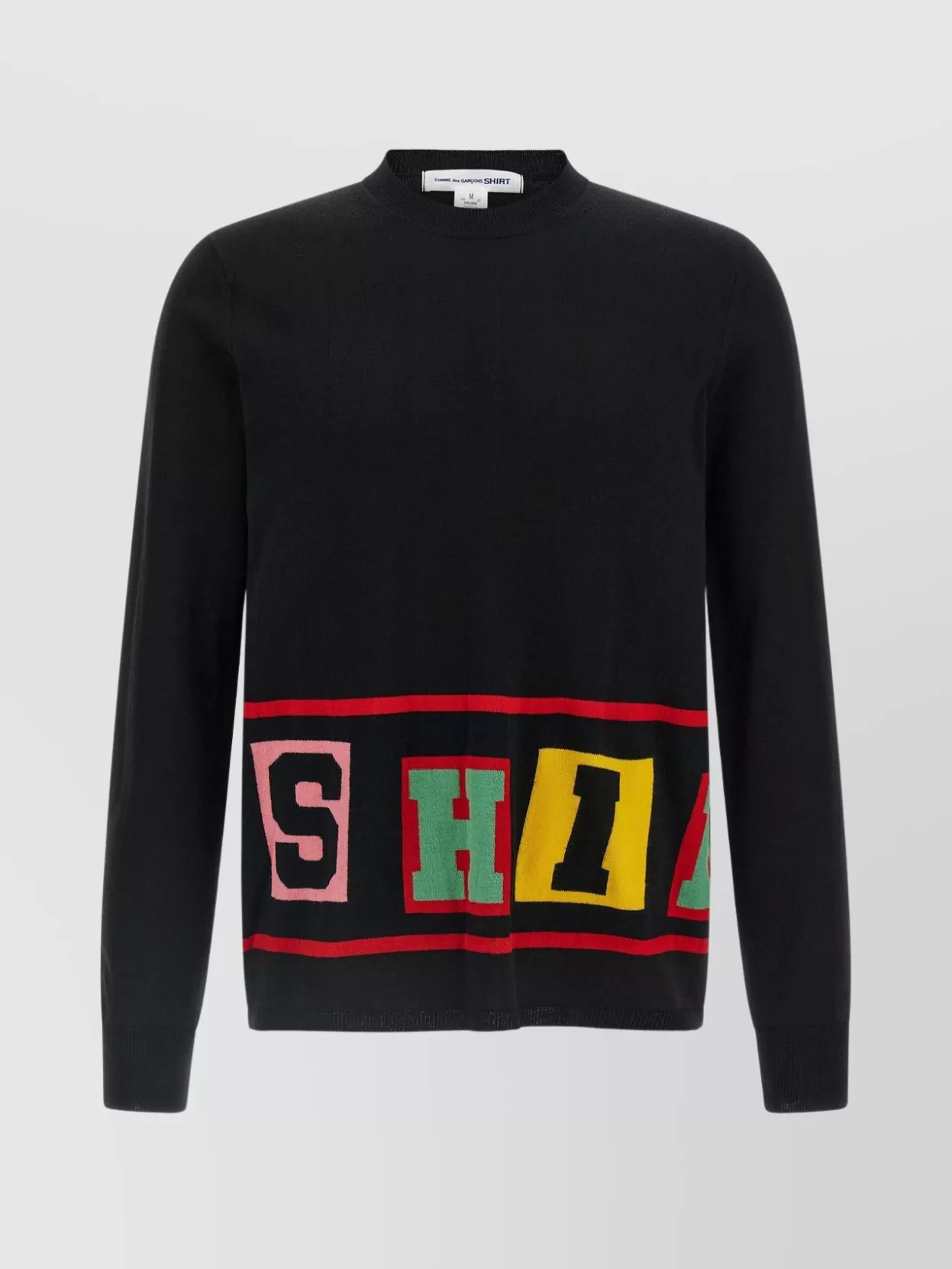 Comme Des Garçons Graphic Design Crew Neck Long Sleeve Sweater In Black