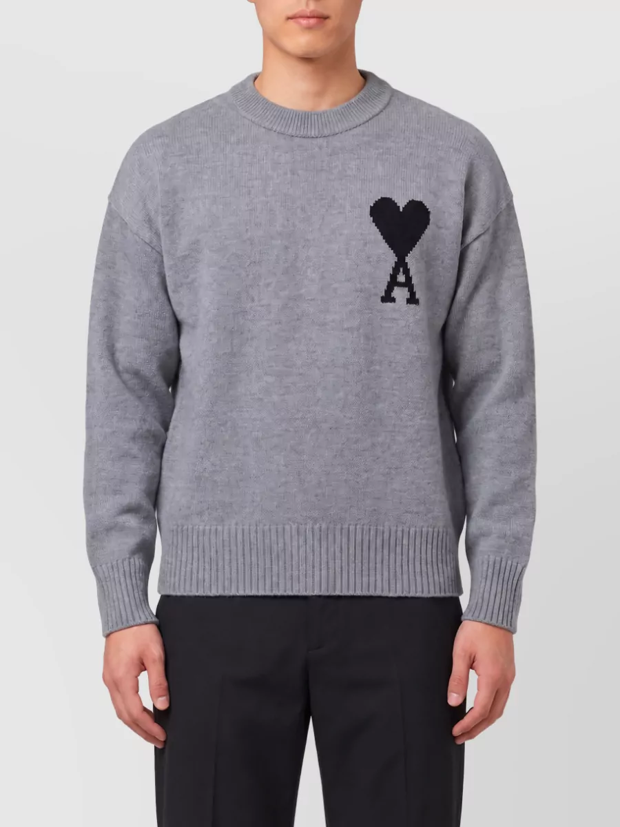 Ami Paris Virgin wool ribbed crew neck sweater