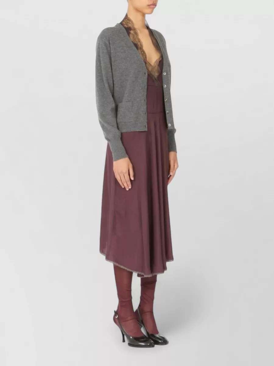 Maison Margiela V Neck Wool Cardigan Long Sleeves Pockets