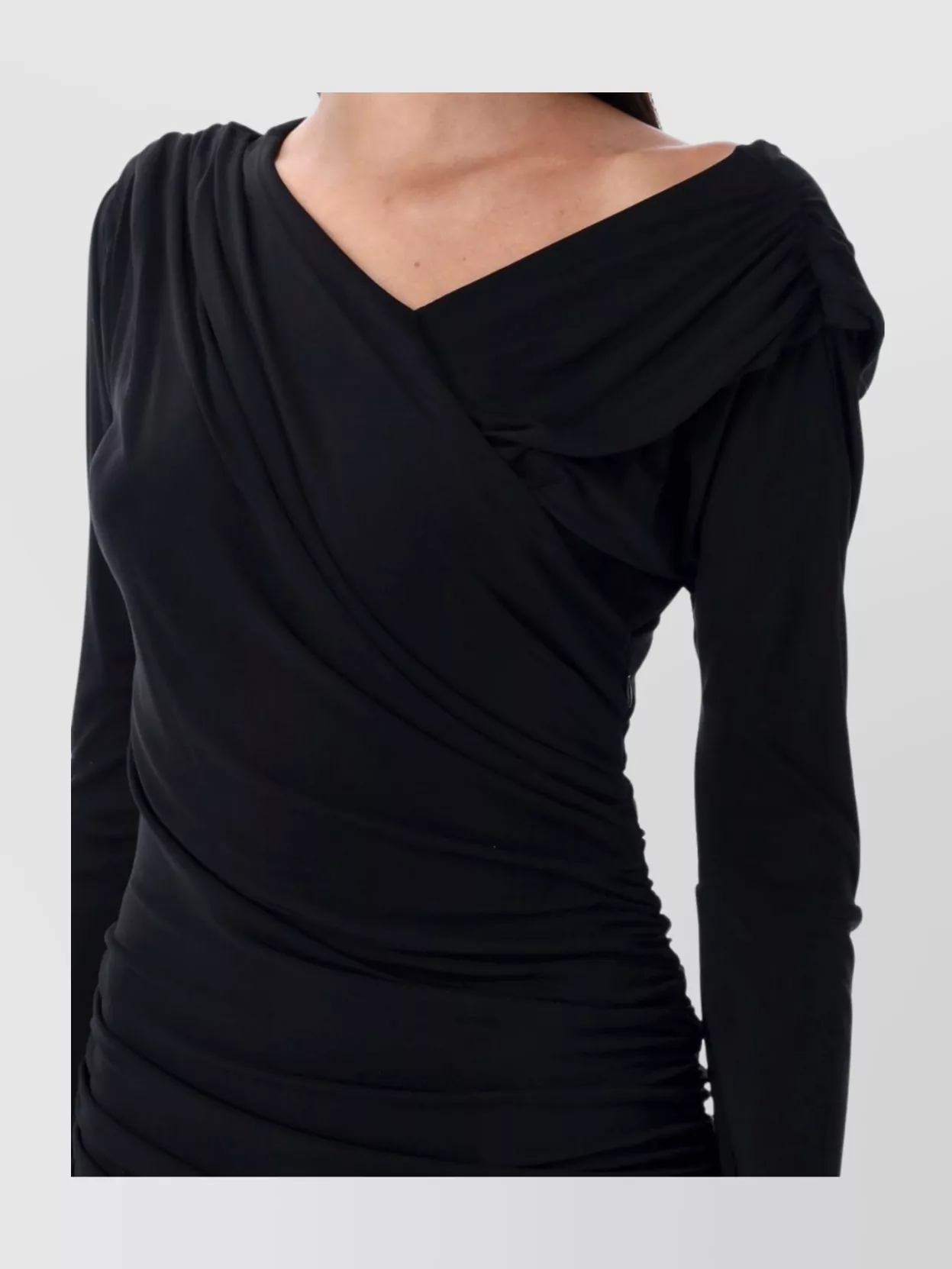 Ganni Interlock Jersey Crossover Ruched Long Dress Dresses Black In Black