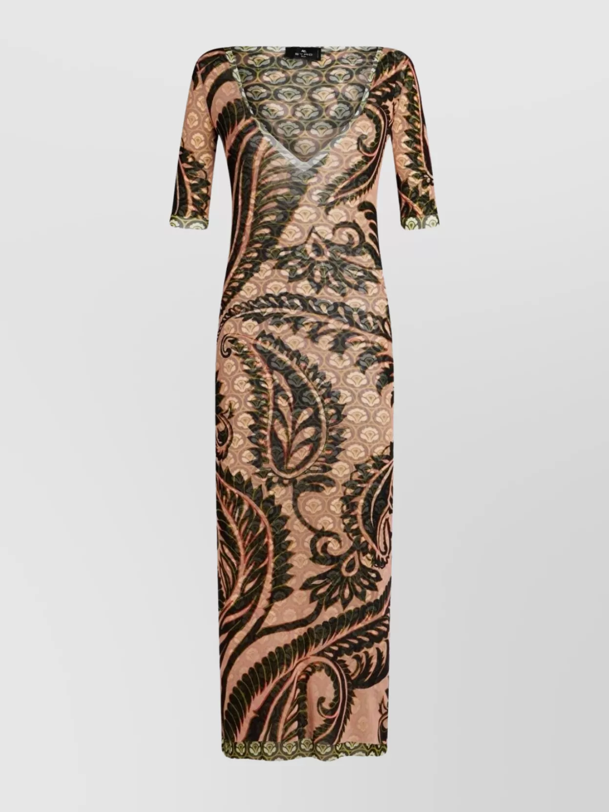 Shop Etro Knee Length Paisley Print Dress With Tulle Overlay