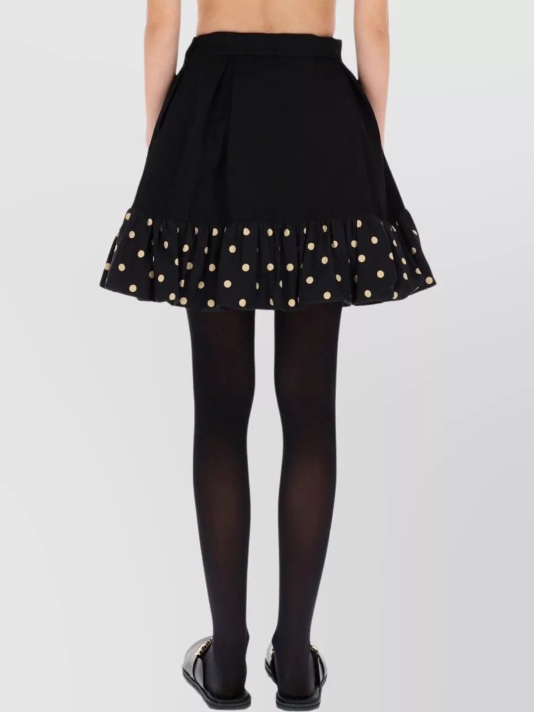 Moschino High Waist Polka Dot Skirt With Ruffled Hem In Black