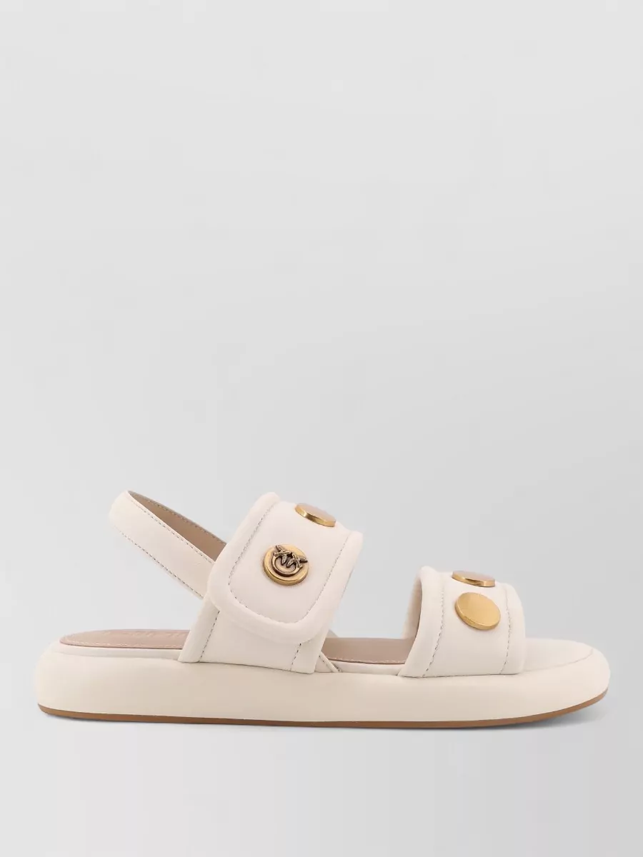 Pinko Flat Sandals Gold Tone Accents Open Toe