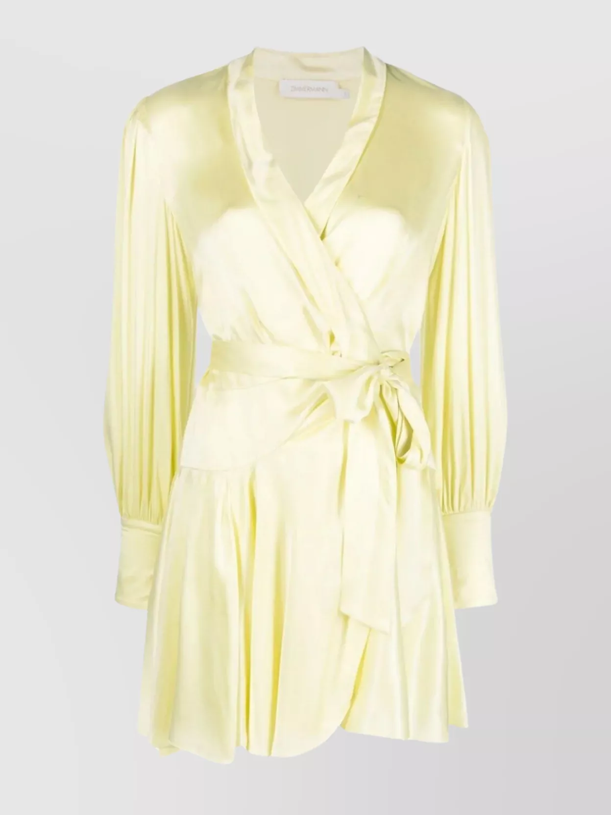Shop Zimmermann Asymmetric Wrap Mini Dress With Blouson Sleeves In Cream