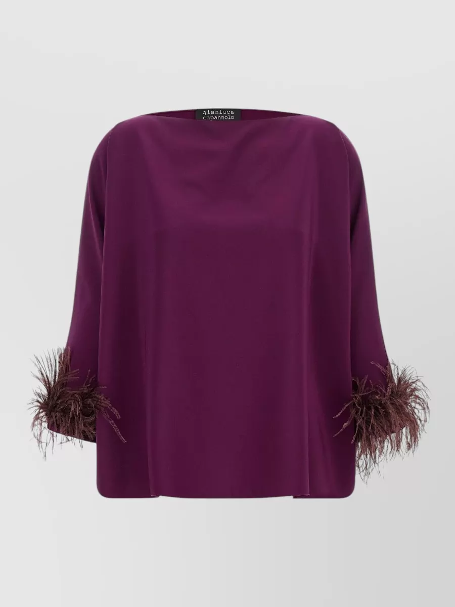 Gianluca Capannolo Feather-Trimmed Boat Neck Blouse