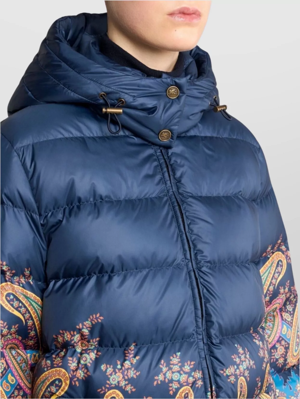 Etro Long Hooded Quilted Jacket With Paisley Pattern
