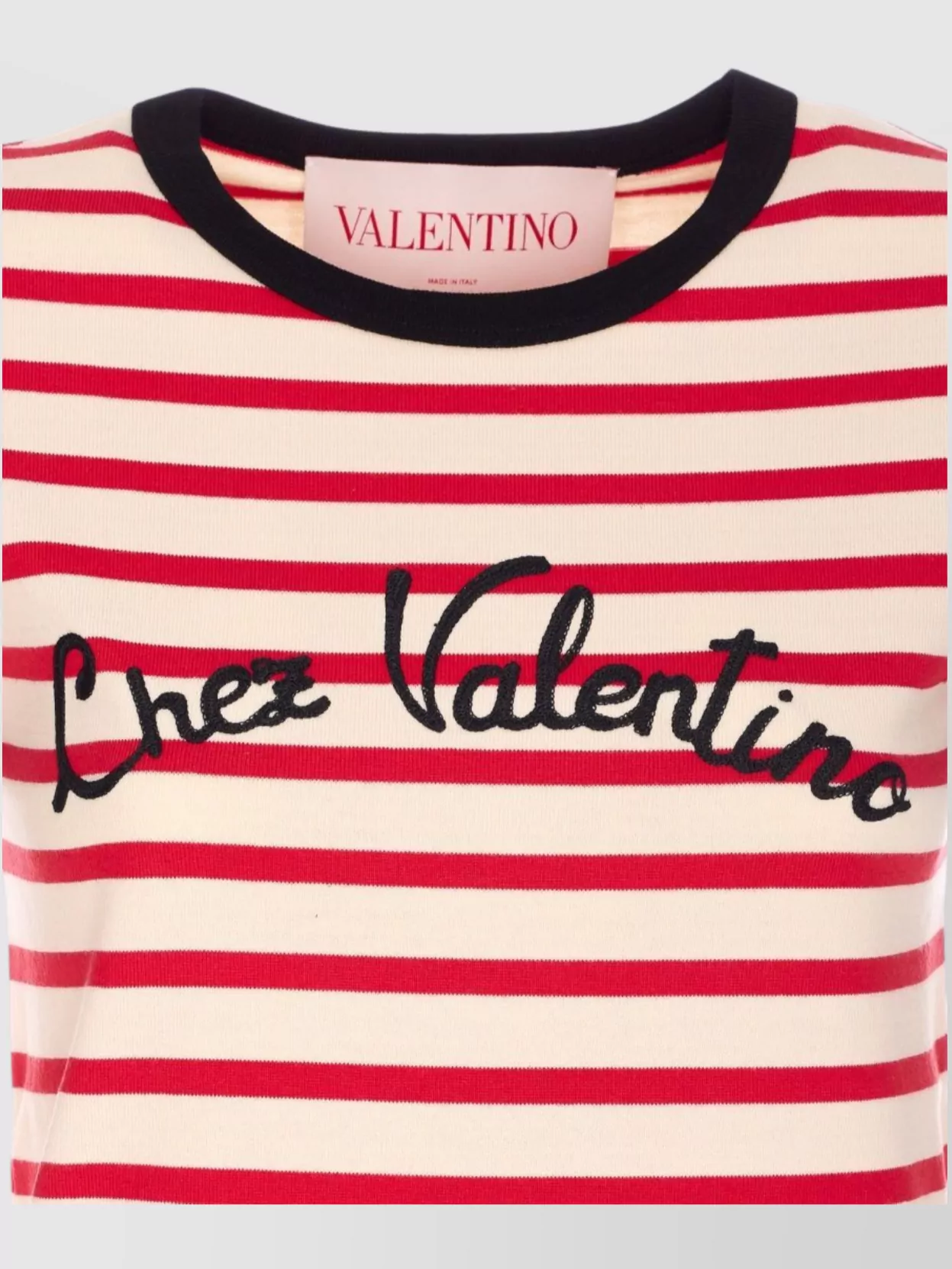 Valentino Women Ivory Striped Jersey Embroidered T-shirt