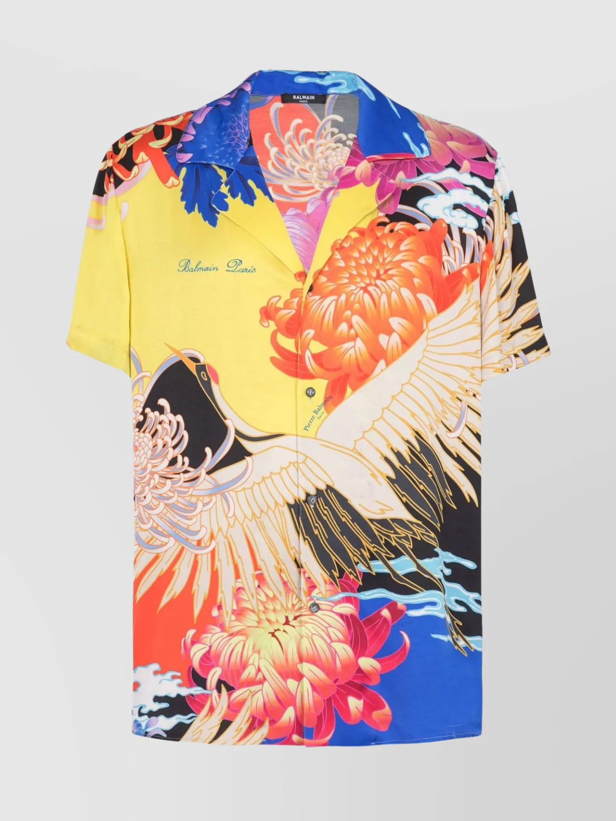 Shop Balmain Crane Print Shirt Floral Design