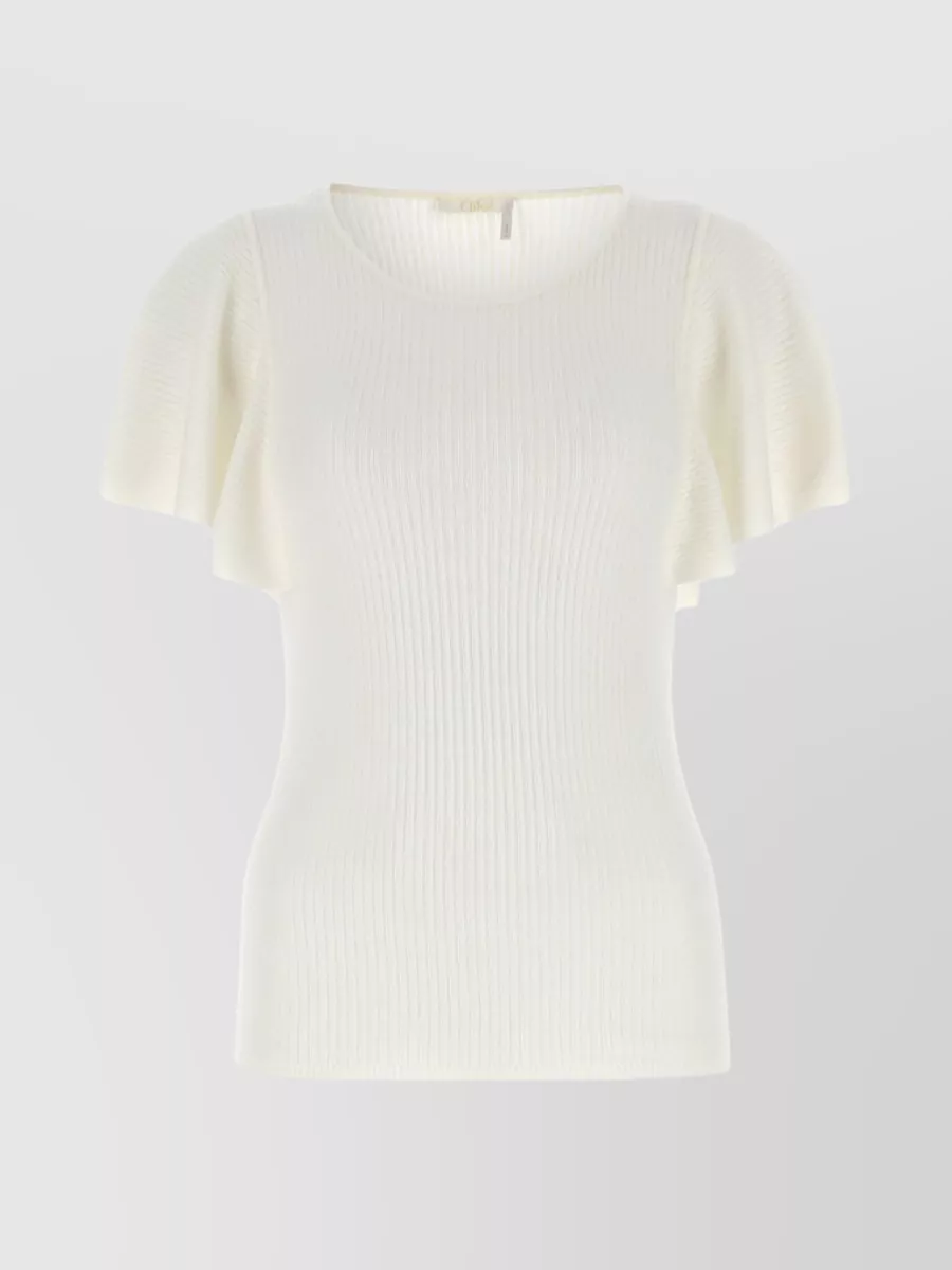 Shop Chloé Streamlined Ribbed Wool Blend Top In White