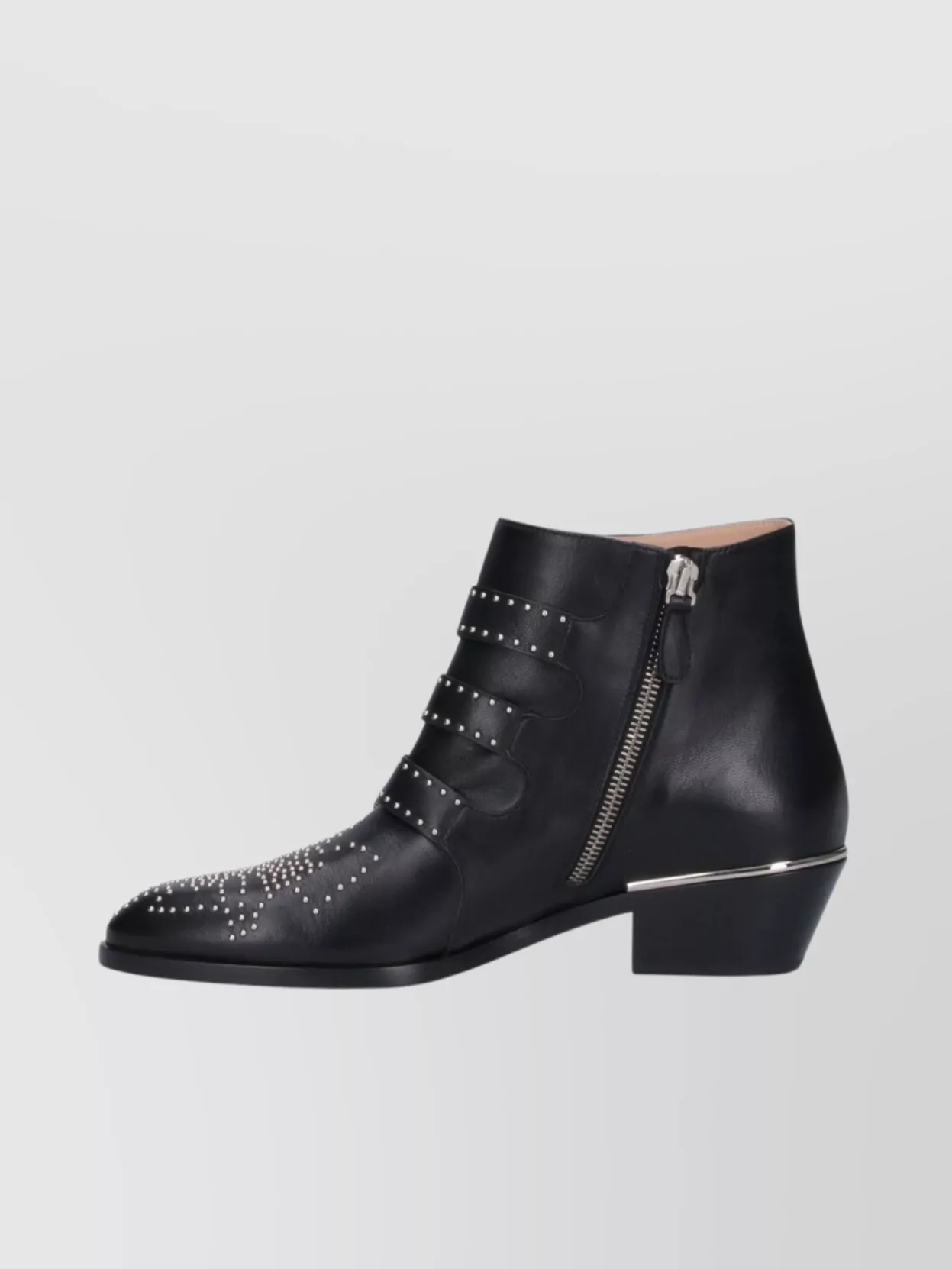 Shop Chloé Studded Pointed Toe Ankle Boots In Grey