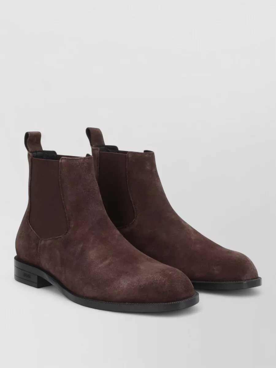 Boss Suede Boots Elastic Sides Pull Tabs