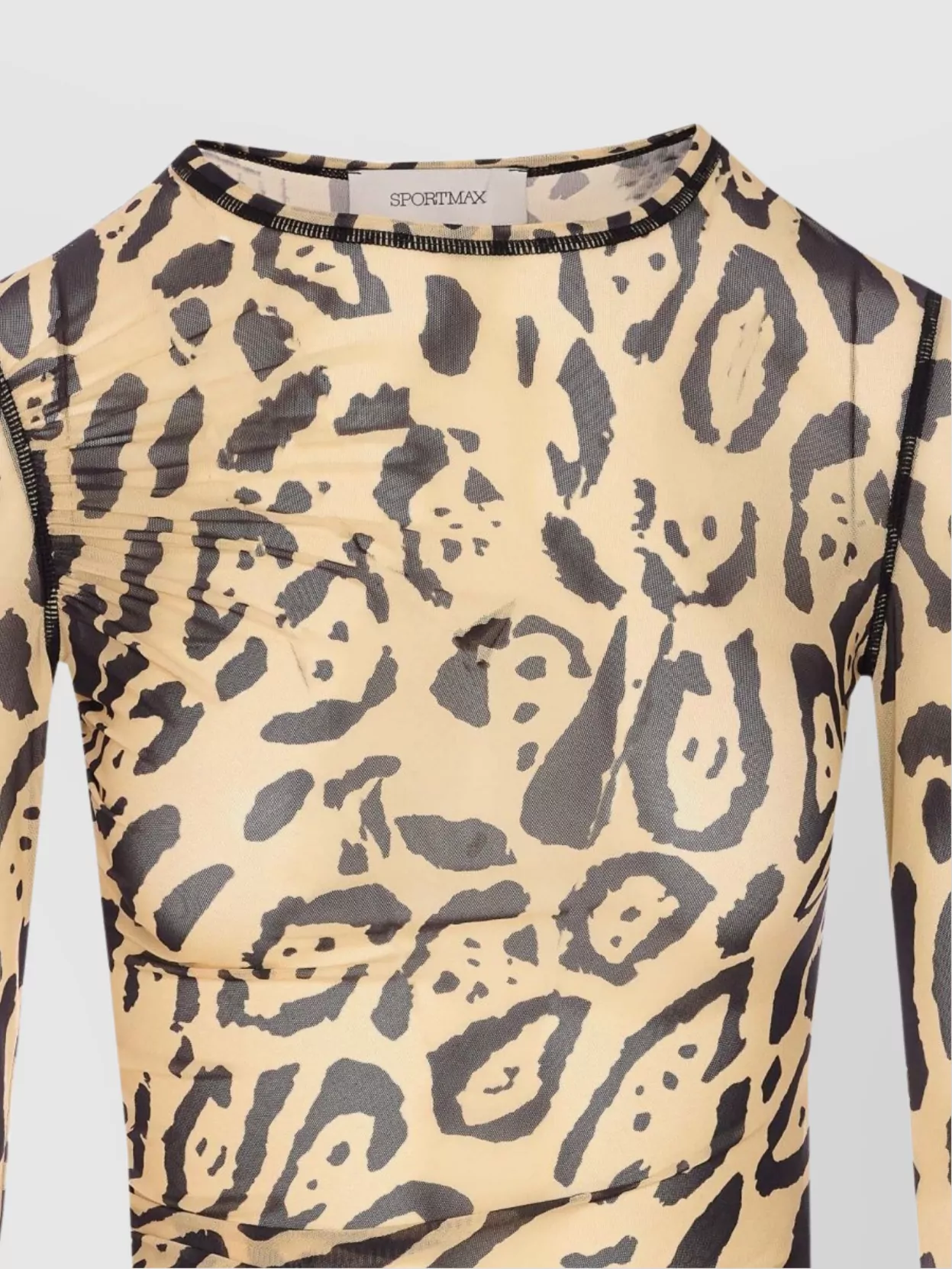 Sportmax Animalier Print Sheer Long Sleeve Top