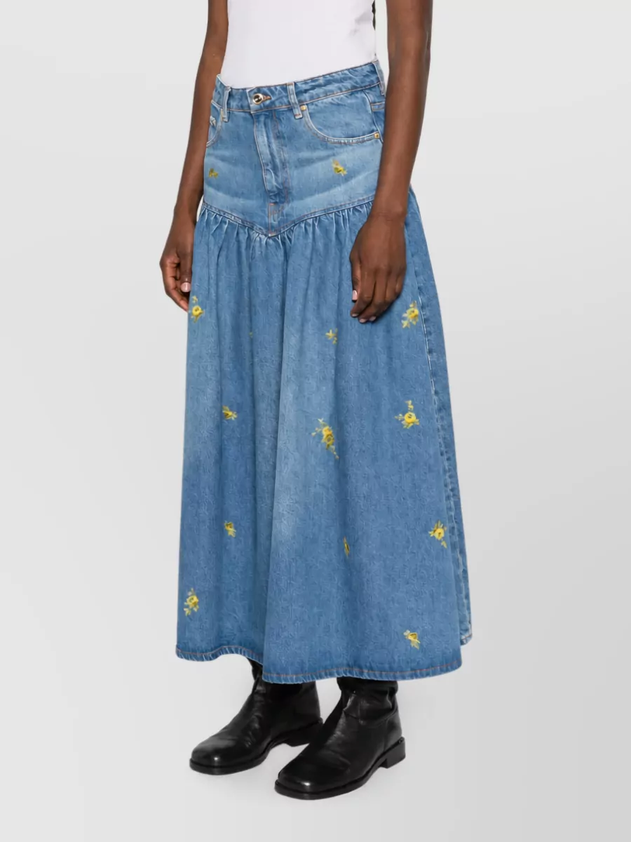 Ganni Floral Print Denim Maxi Skirt