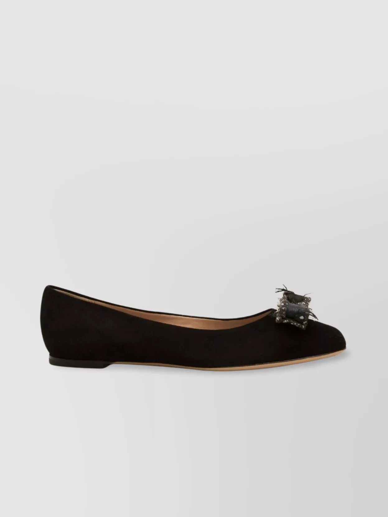 Ferragamo Feather Bow Almond Toe Ballerina Shoes