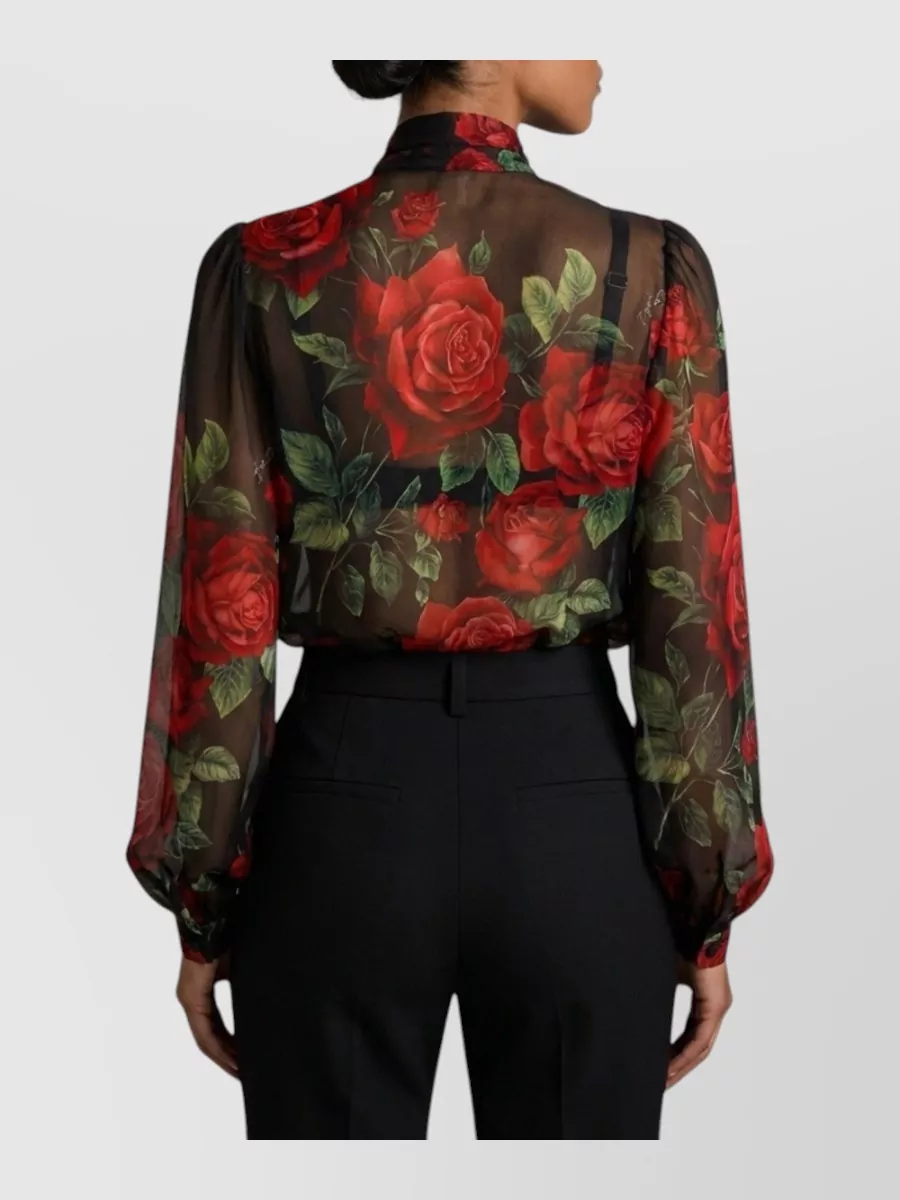 Dolce&Gabbana Silk Floral-Print Tie-Neck Blouse