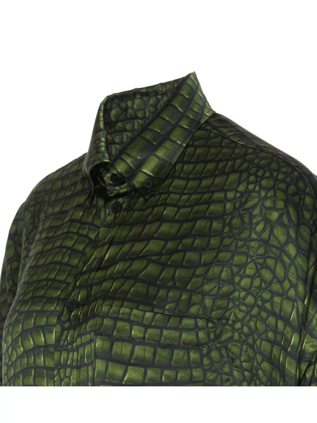 Balenciaga Crocodile Print Satin Button Down Cocoon Blouse