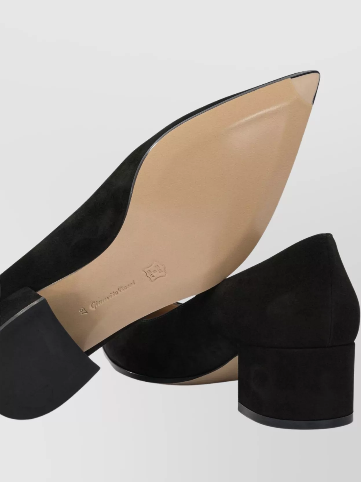 Gianvito Rossi Block Heel Suede Finish Pointed Toe Pumps