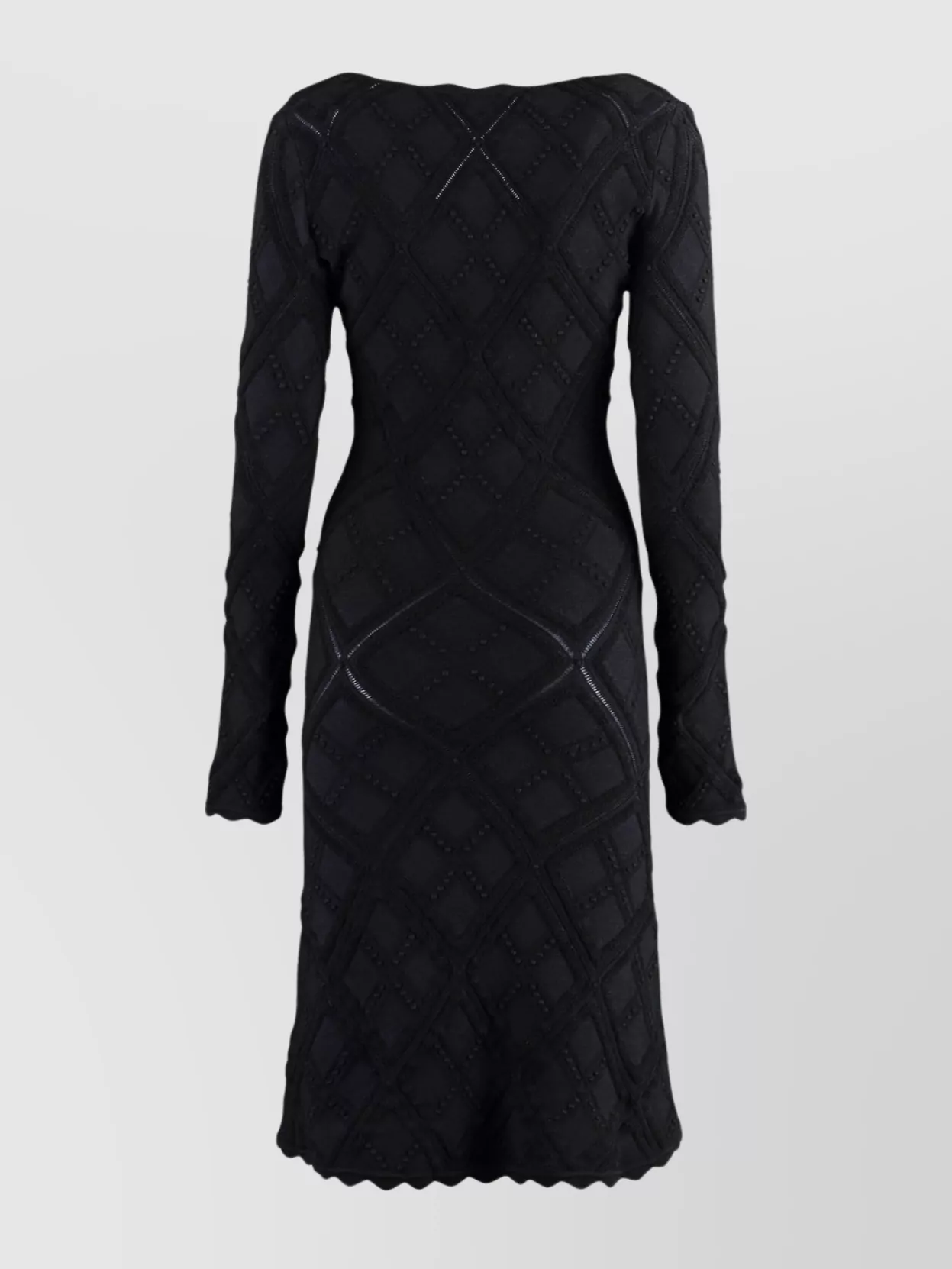 Burberry Scalloped Neckline Long Sleeve Fitted Dress
