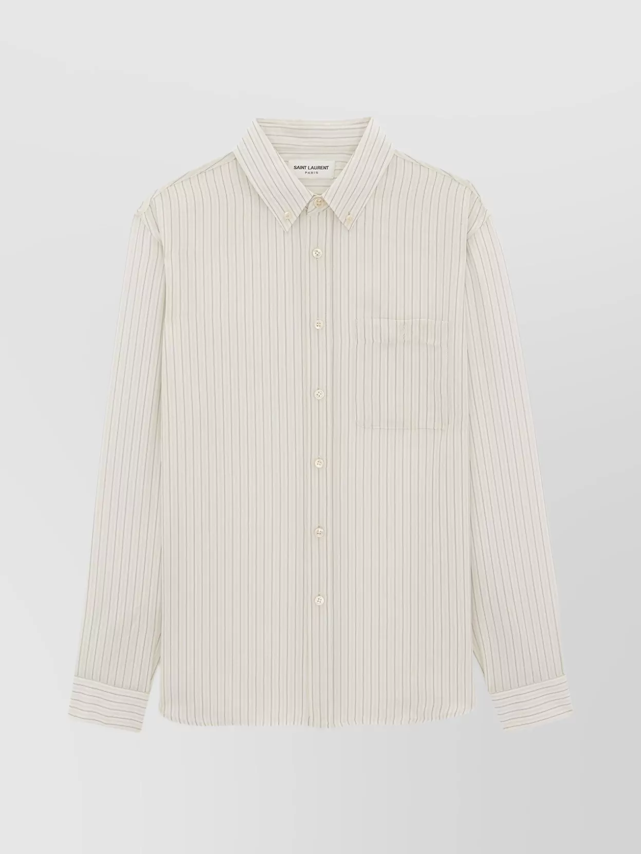 Shop Saint Laurent Collared Striped Shirt With Chest Pocket