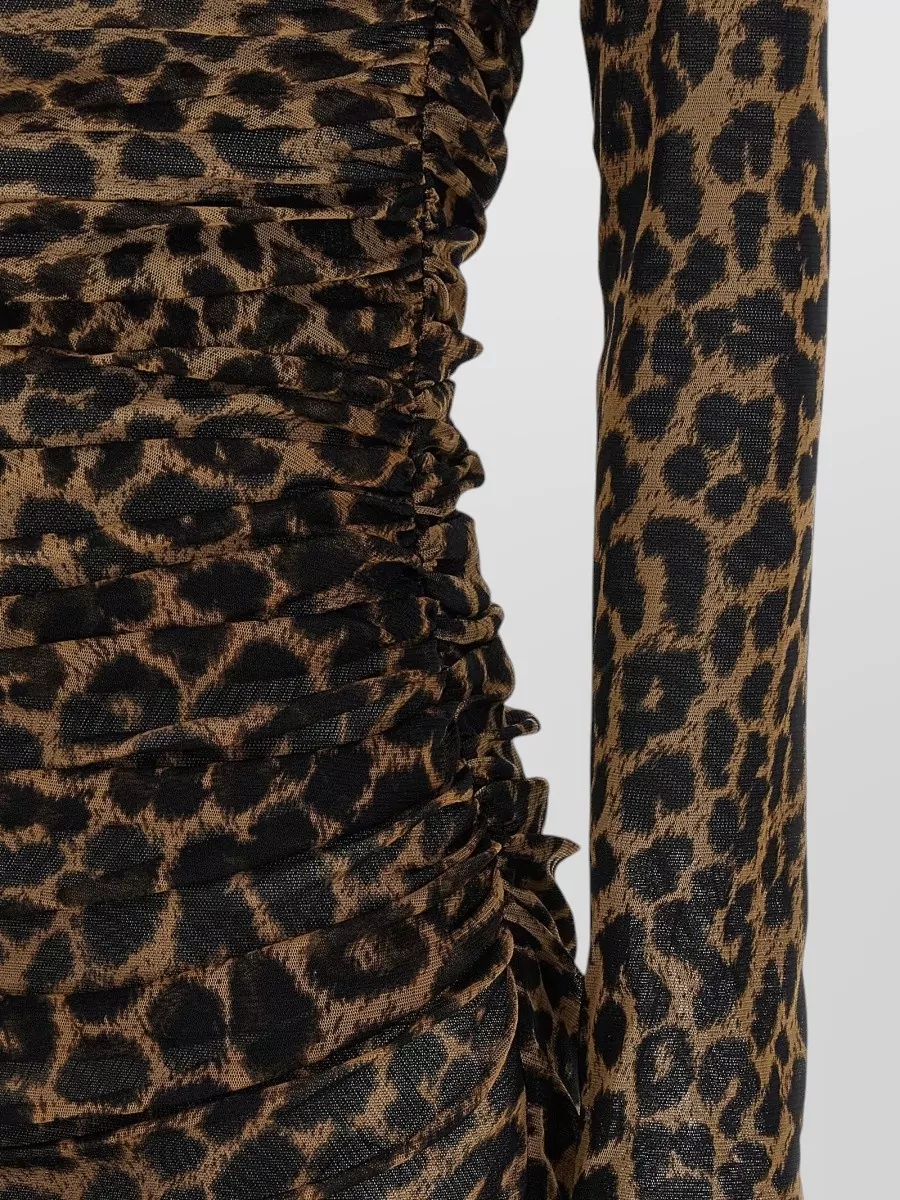 Saint Laurent Animal Print Tulle Dress With Long Sleeves