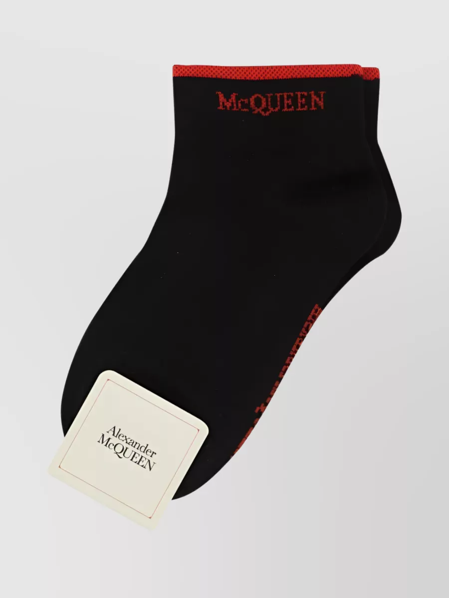 Shop Alexander Mcqueen Signature Logo Ankle Socks In Black