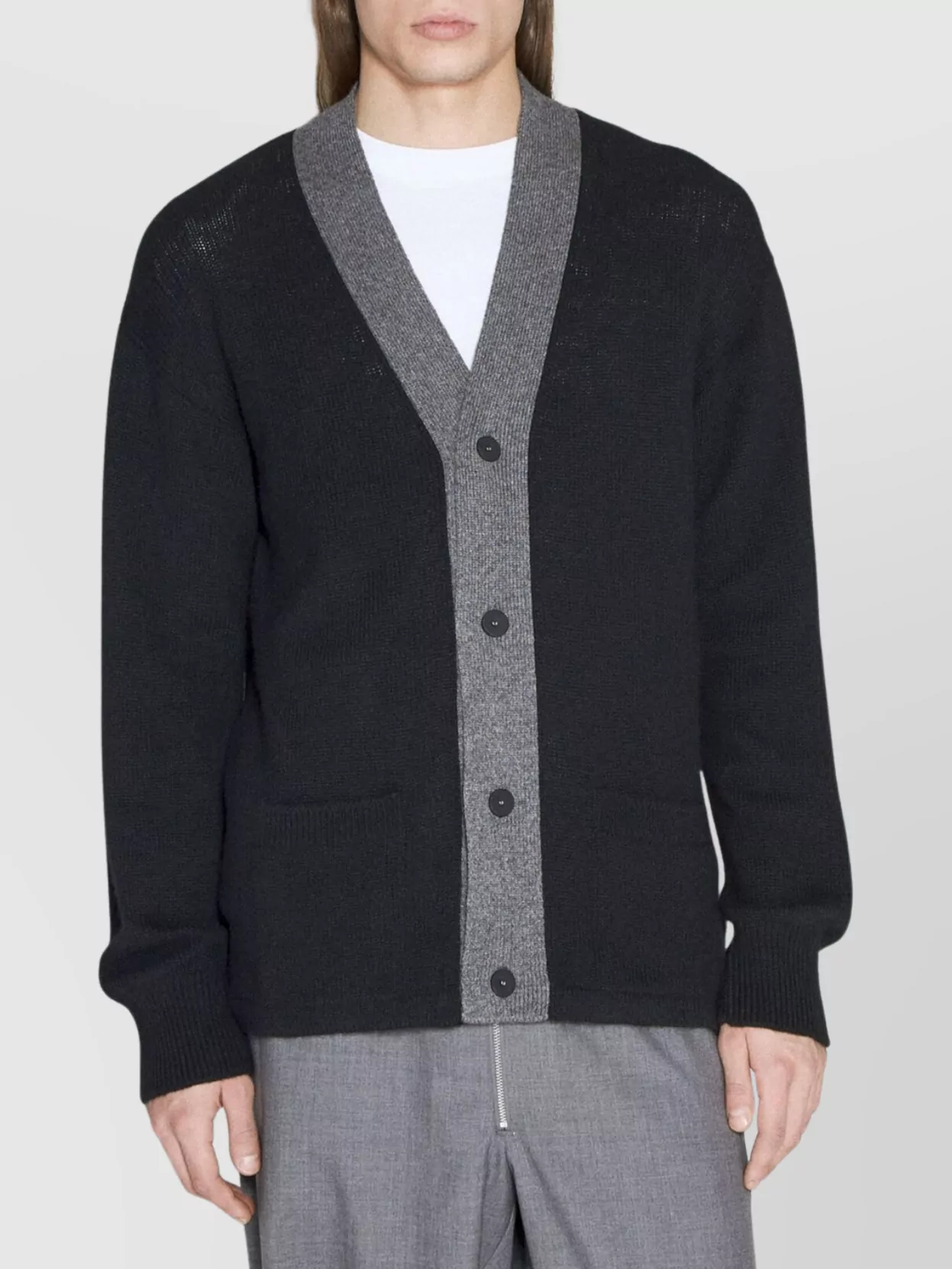 Prada Cashmere Cardigan With Long Sleeves And Front Pockets In Black