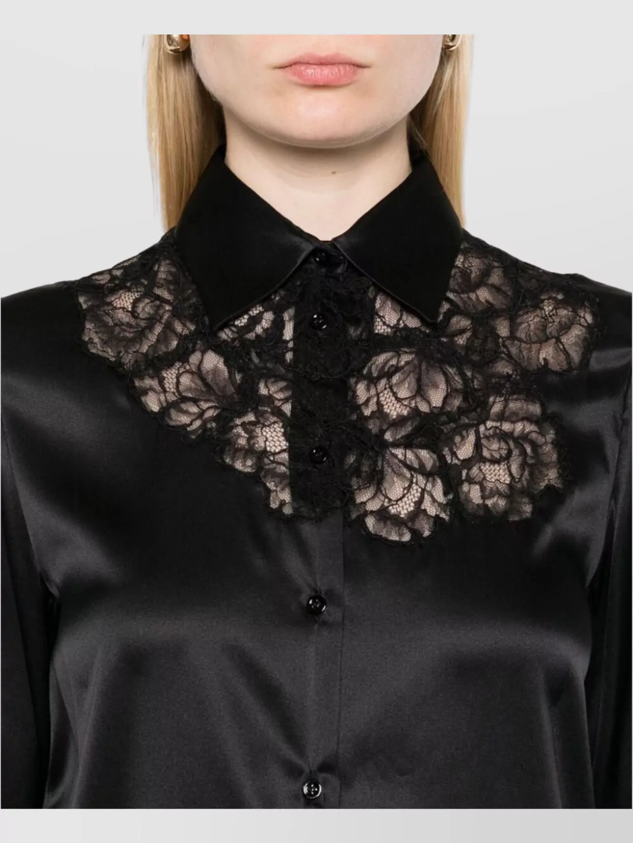 Ermanno Scervino Long Sleeve Satin Top With Lace Detail
