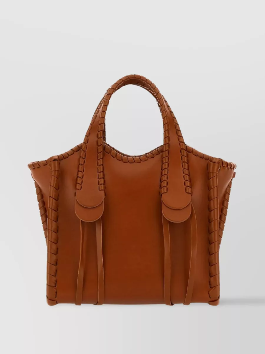 Shop Chloé Compact Leather Fringed Handbag In Brown