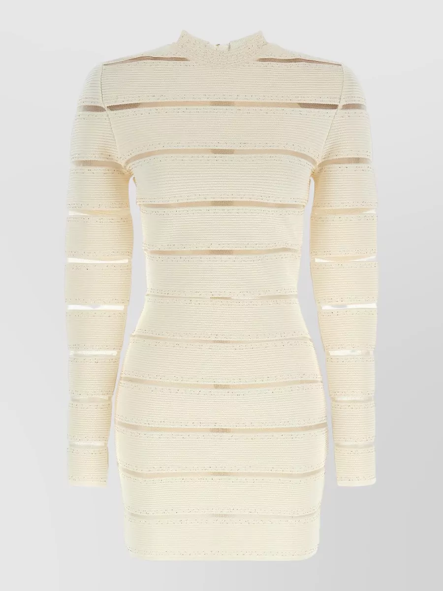 Balmain Sequined mesh panel long-sleeve mini dress