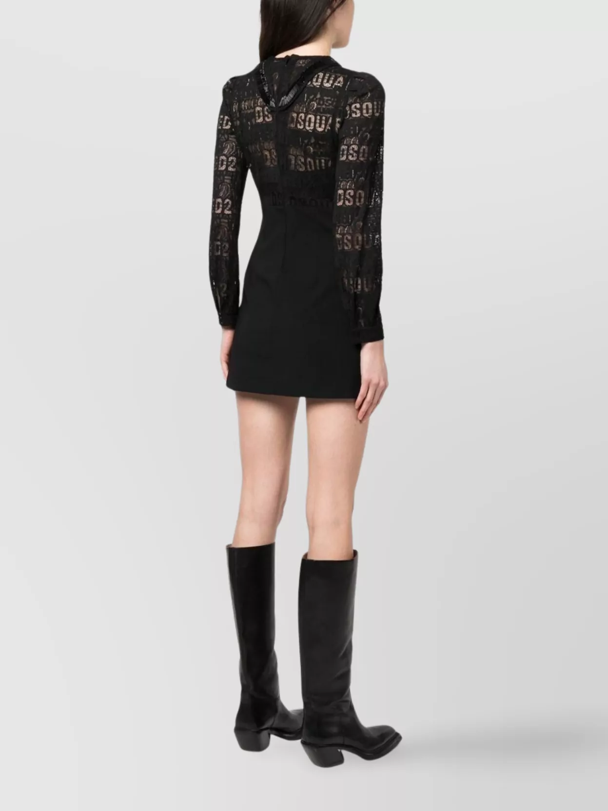 Dsquared2 Mini Dress With Beaded Lace And Sheer Panels In Black
