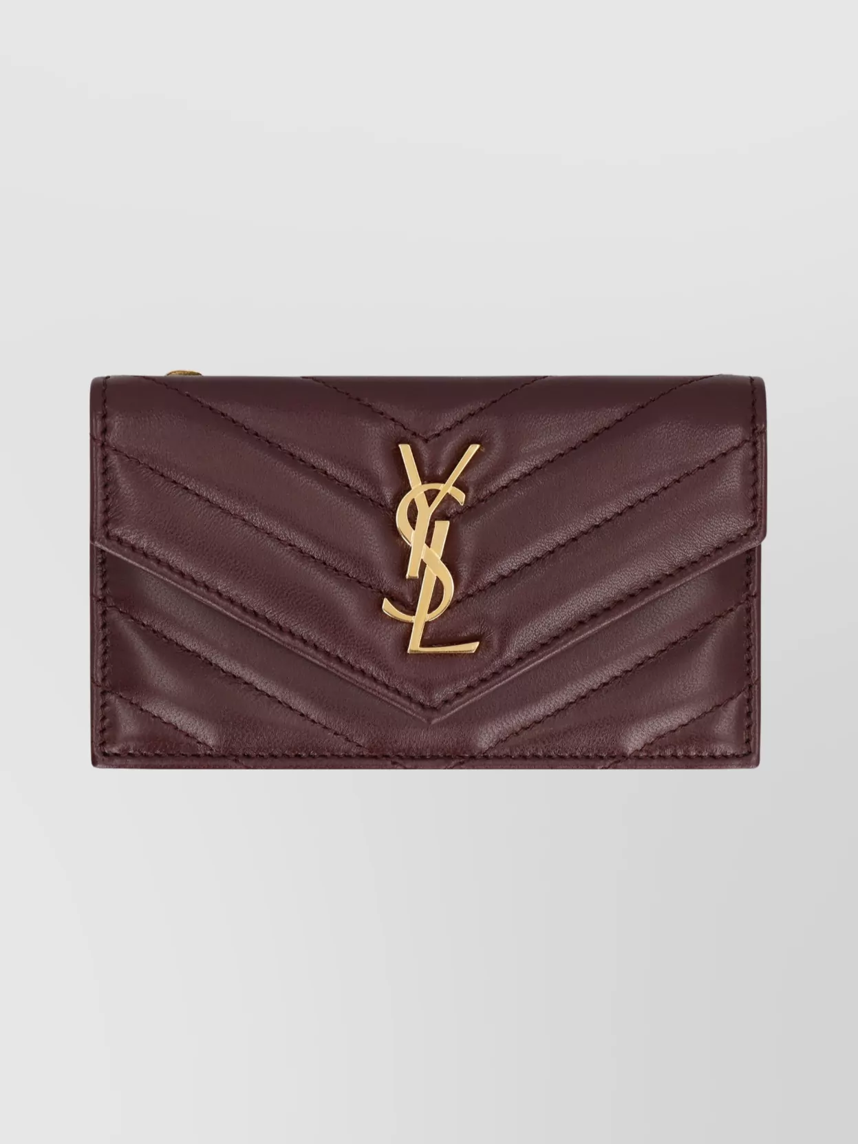 Saint Laurent Leather Card Holder Chevron Design In Red