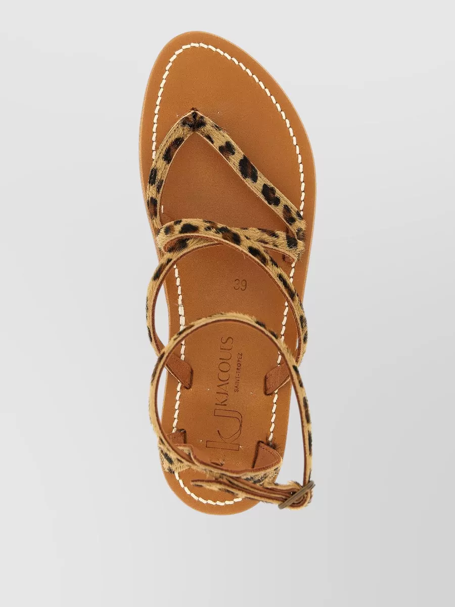 K. Jacques Leather Leopard-Print Flat Sandals
