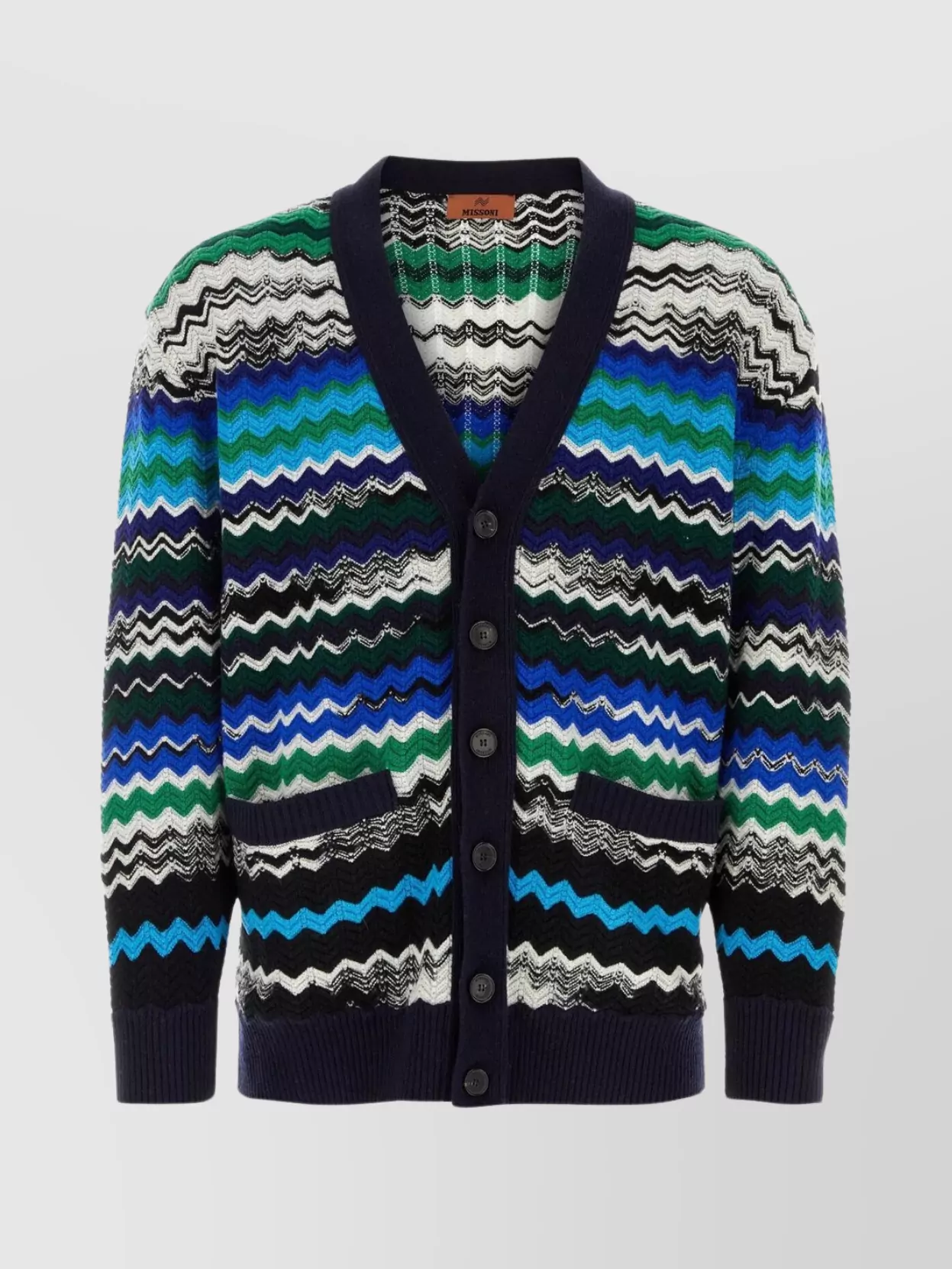 Shop Missoni V-neck Embroidered Wool Cardigan In Blue