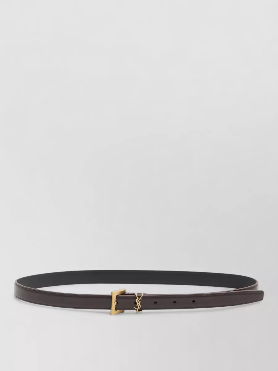 Saint Laurent Cassandre Slim Leather Belt Bronze Hardware