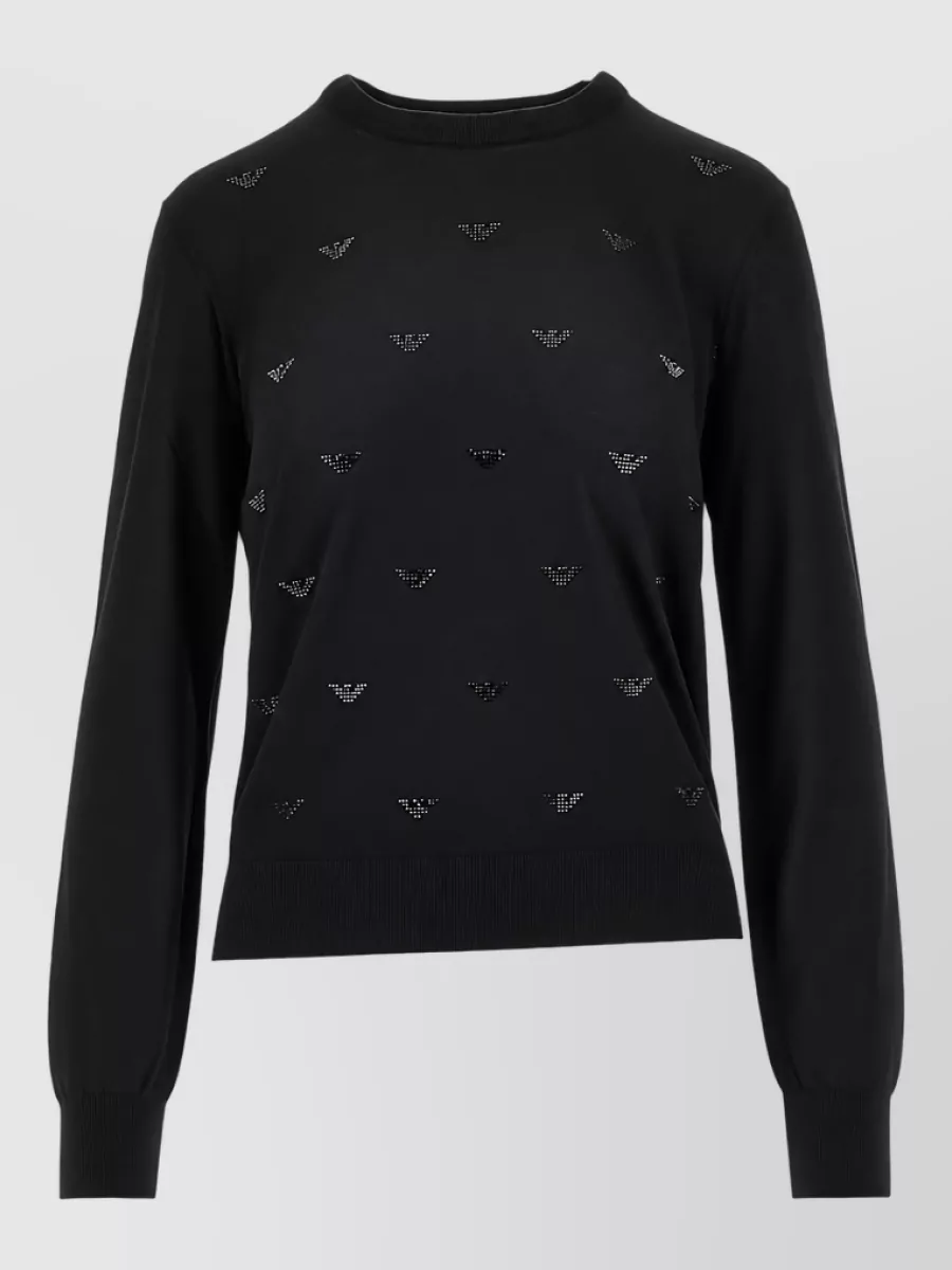 Emporio Armani virgin wool crystal embellished ribbed crew neck jumper