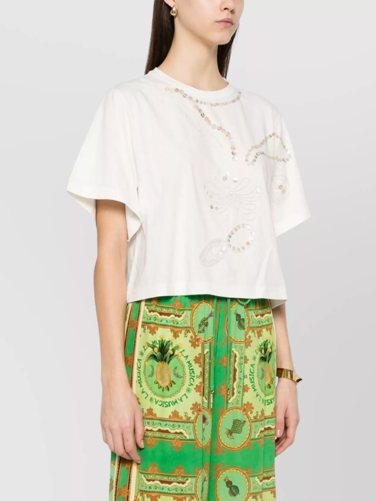 Shop Forte Forte Cotton T-shirt Embroidered Embellishments