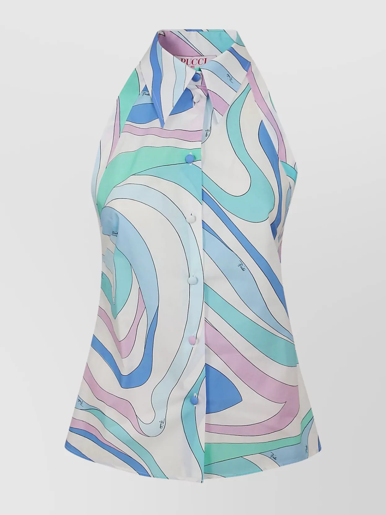 Shop Emilio Pucci Abstract Print Collared Sleeveless Shirt