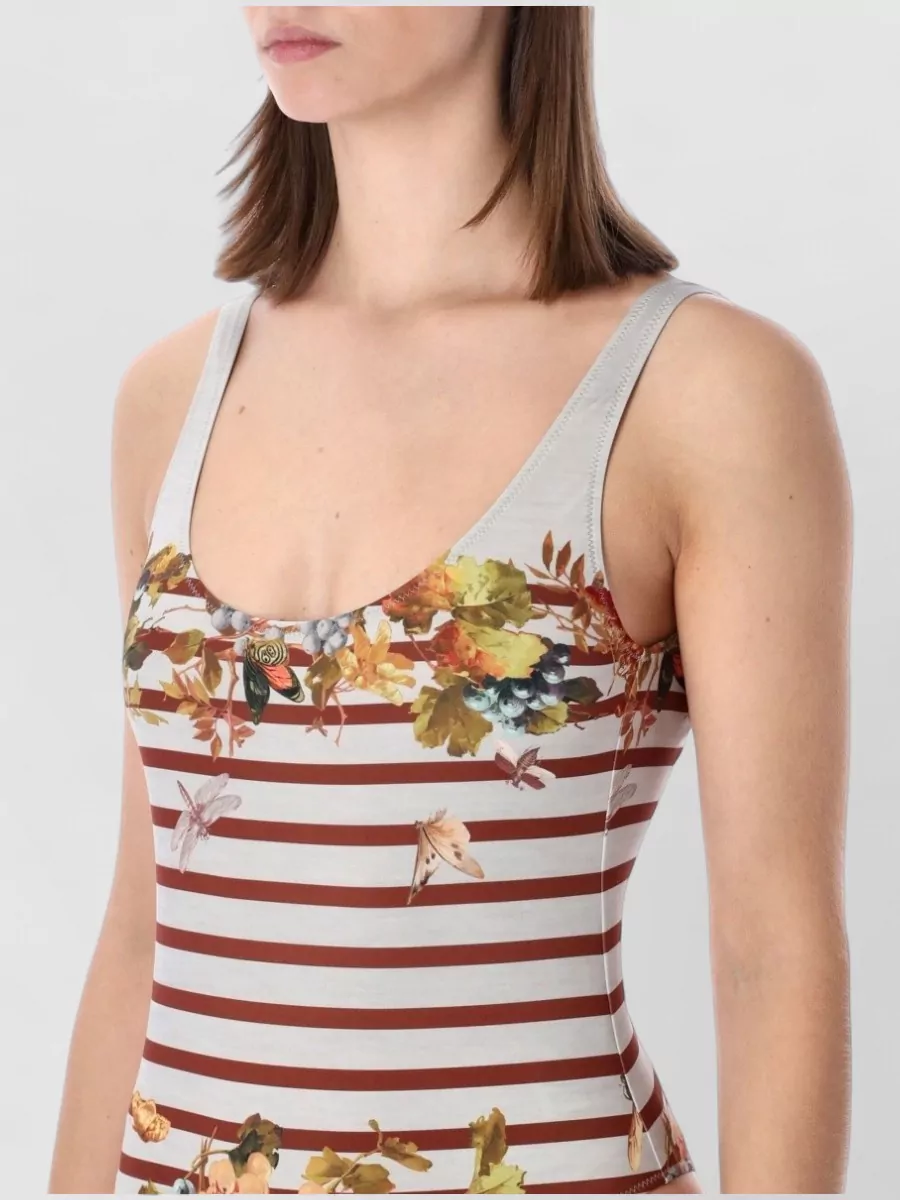 Jean Paul Gaultier Striped Grape-Print One-Piece Swimsuit