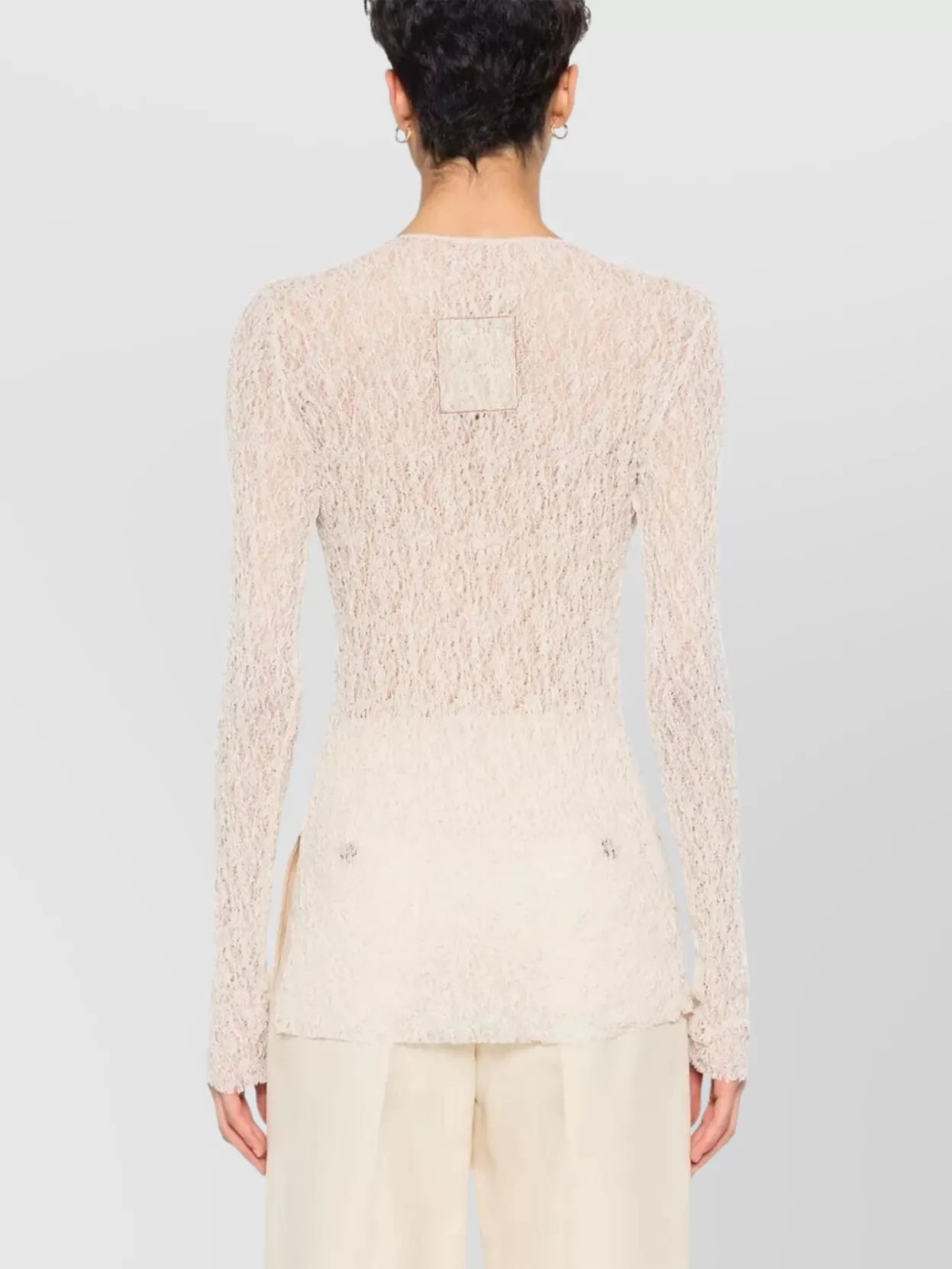 Uma Wang Sheer Textured Round Neck Long Sleeve Top