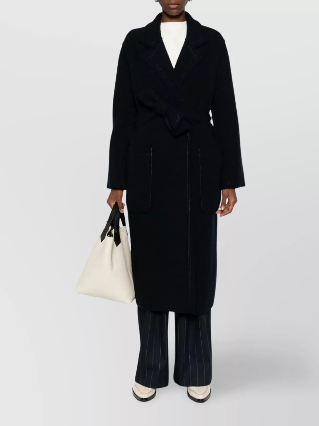Max Mara Jene Mid-length Coat Belted Waist In Black