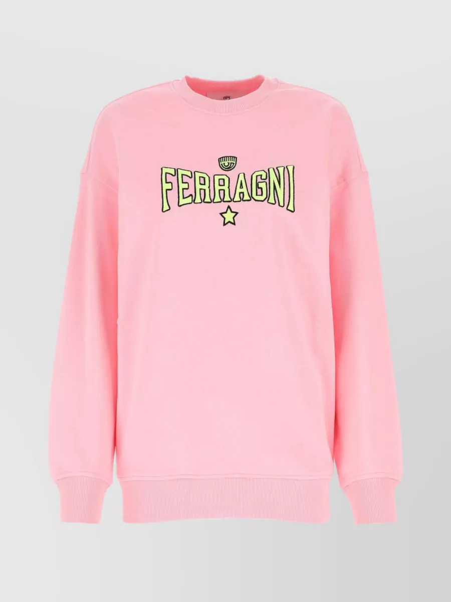 Shop Chiara Ferragni Cotton Sweater With Loose Fit And Dropped Shoulders In Pink