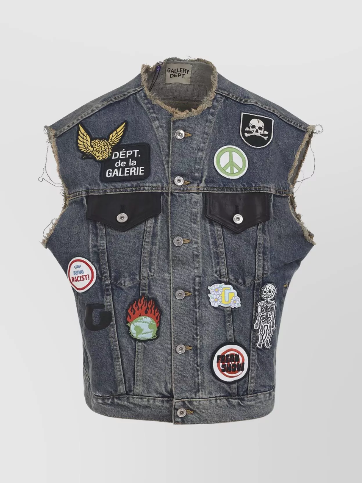 Gallery Dept. Sleeveless Vest Featuring Distressed Patches
