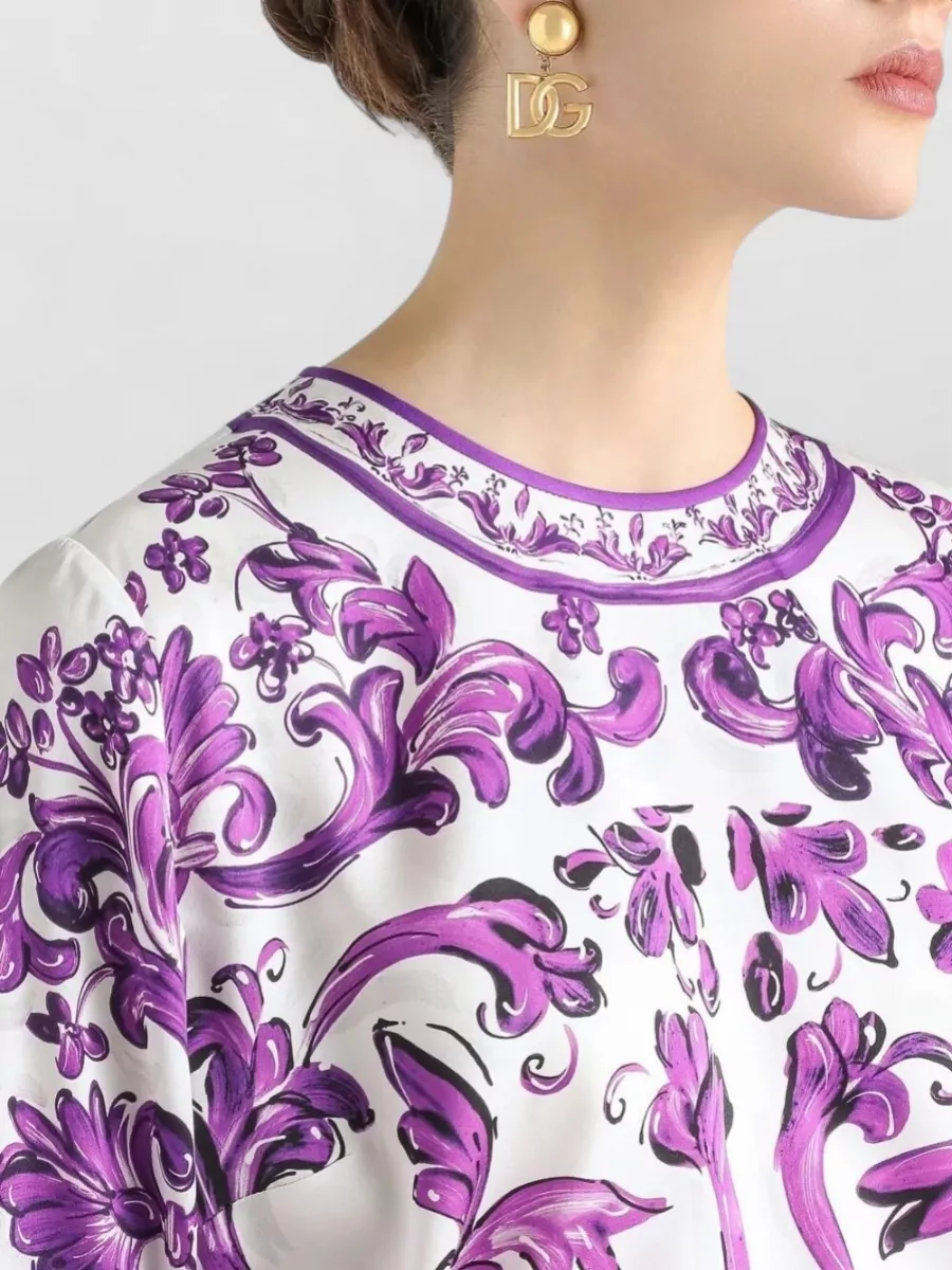 Dolce&Gabbana Floral Belted Waist Crew Neck Dress